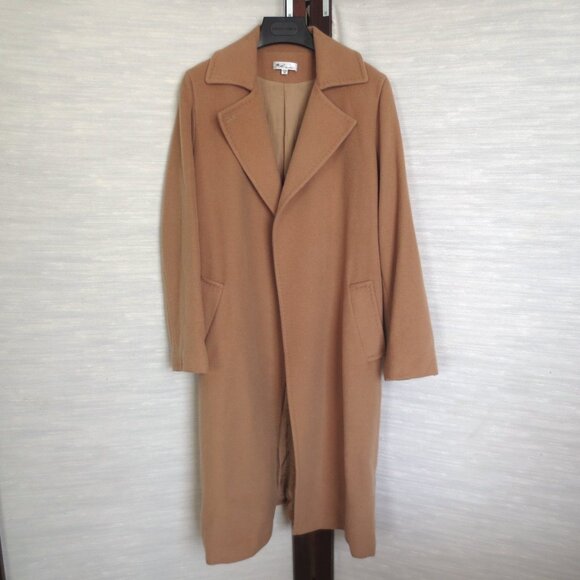 Wool and Cashmere Camel Beige Tan Long Tie Waist Elegant Coat S Small - Picture 2 of 11